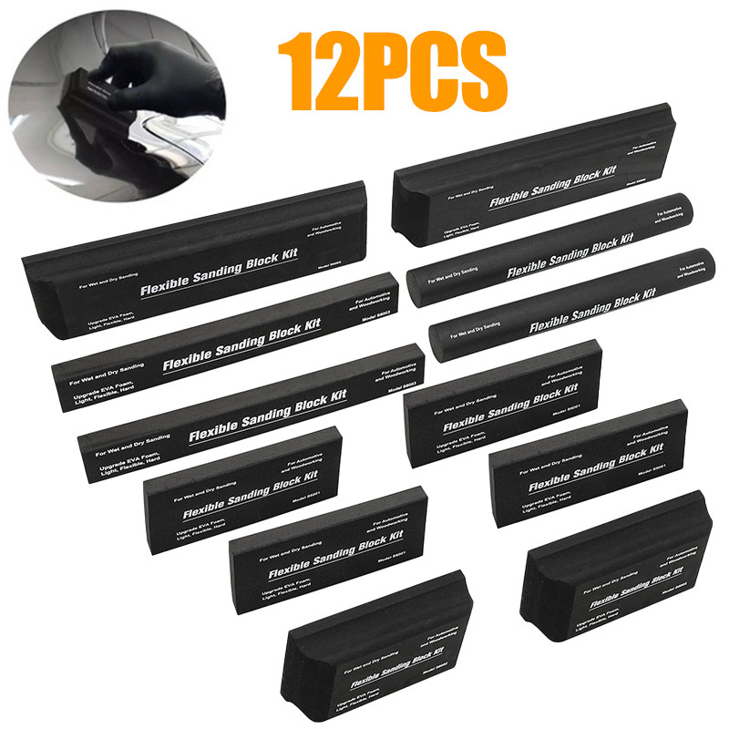 12x Sanding Block Kit Flexible EVA Wet Dry Sanding Blocks for Auto Body Woodwork