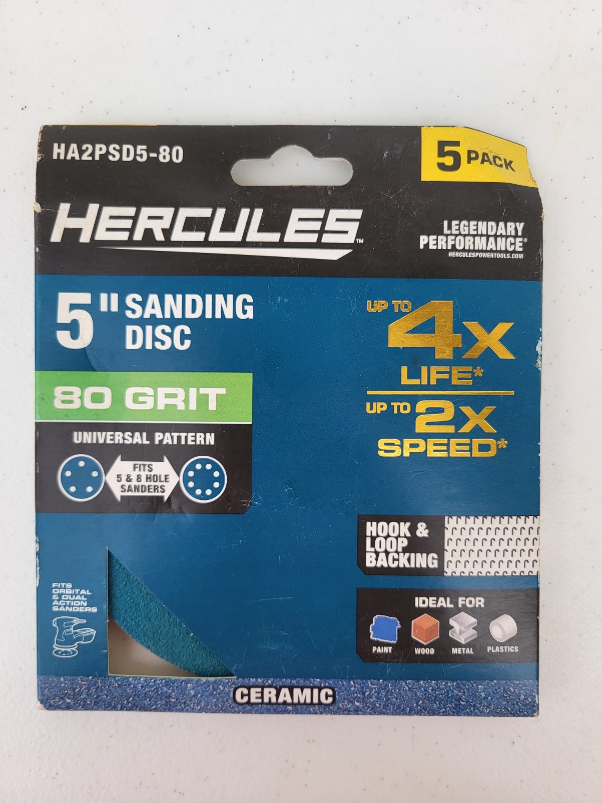 Hercules 5 Pack 5″ 80 Grit Hook And Loop Universal Ceramic Sanding Discs