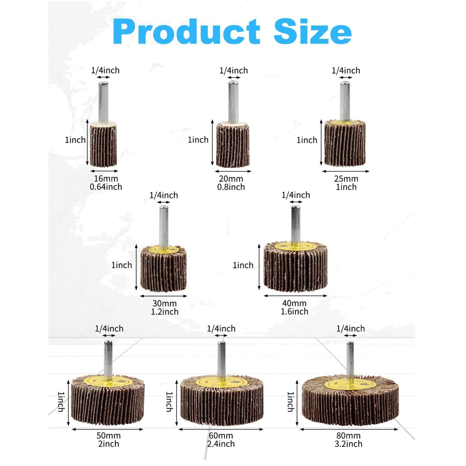 Cylindrical Flap Wheel Sanding Set, 8 Sizes – Rocaris