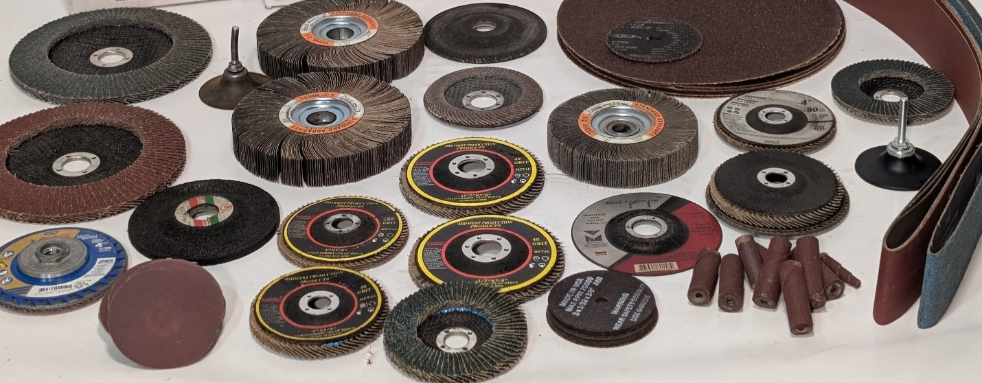 Lot of 70 Assorted Grinding and Sanding Wheels/Belts, Some Used, Most Unused