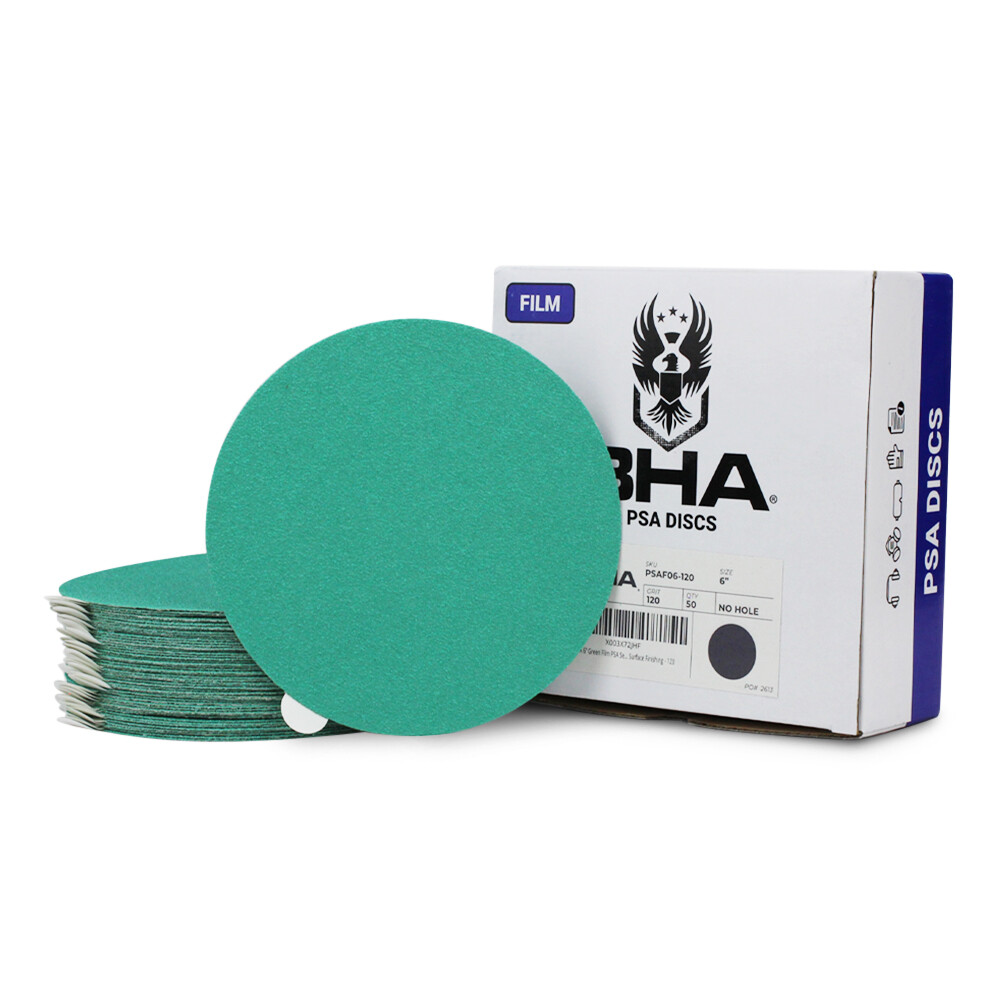 BHA 6″ Green Film Sticky Back PSA Sanding Discs, Wet/Dry DA Sandpaper – 50 Pack