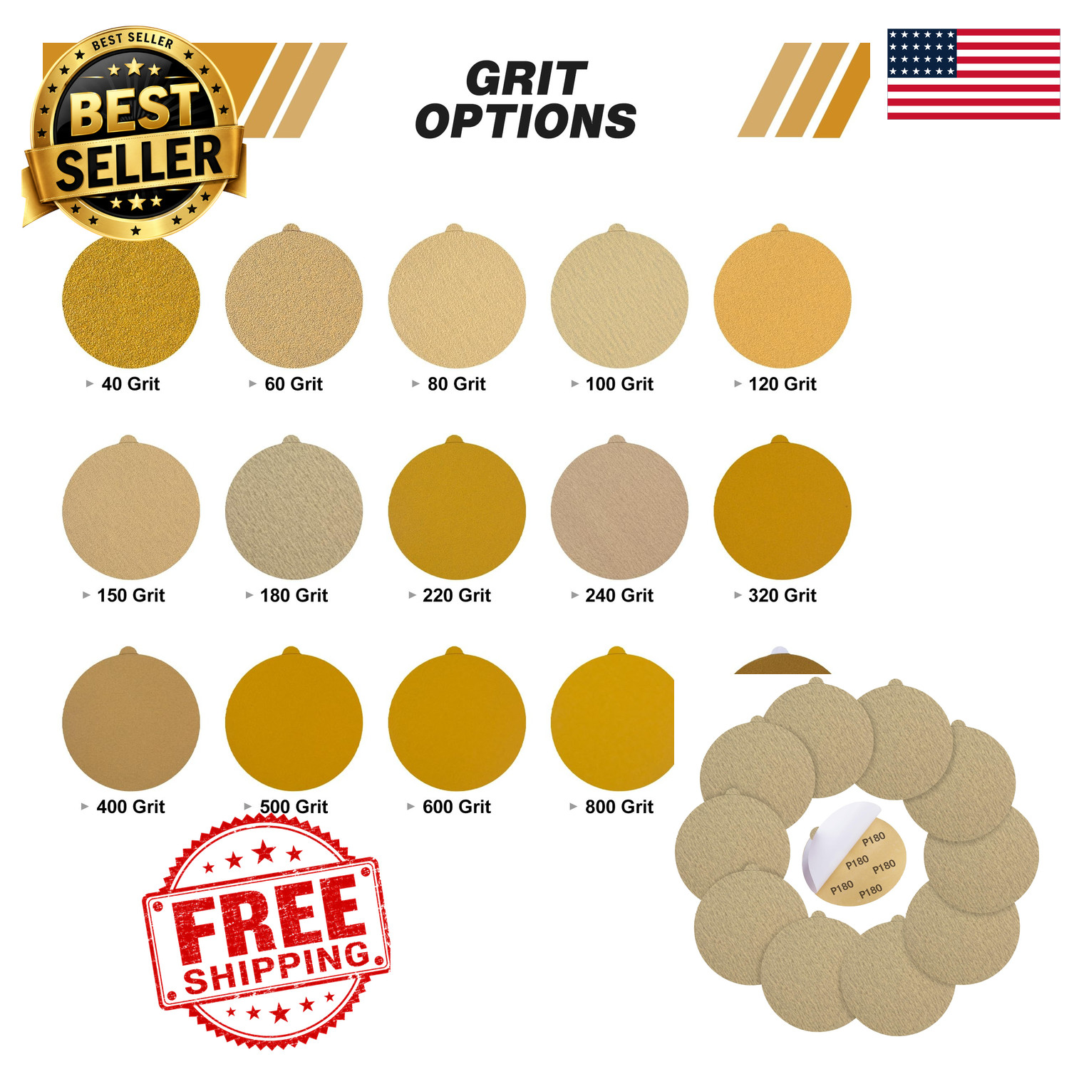 PSA Sanding Discs 6 Inch 180 Grit 50 Pack Self Adhesive Stickyback Sandpaper