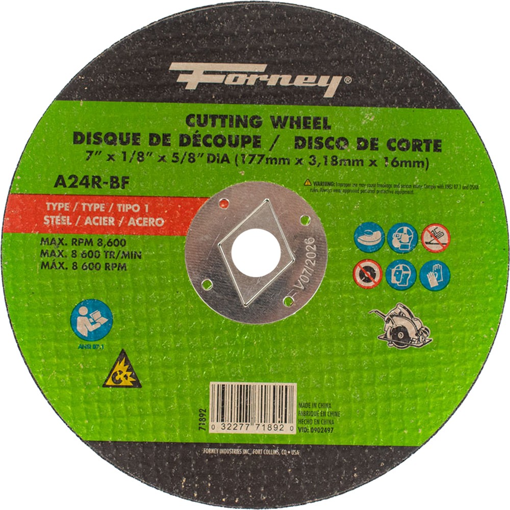 Cut-Off Wheel,Metal,Type 1, 7″x 1/8 in x 5/8 in – 25 Each FOR-71892