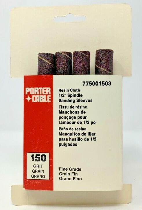 NEW!! PORTER-CABLE 1/2″ x 4.5″ 150 Grit Fine Sanding Sleeve Spindles 4-Pack