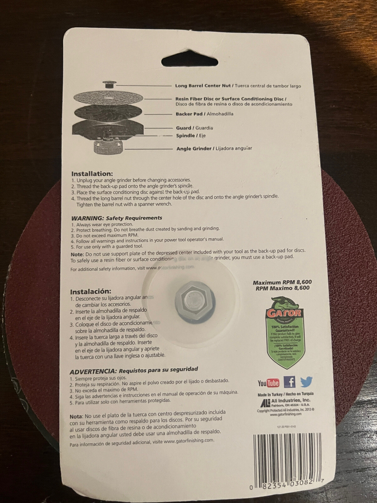 LOT of 6 Gator Power 7″ Fiber Discs 50 Coarse, 7/8 hole NEW