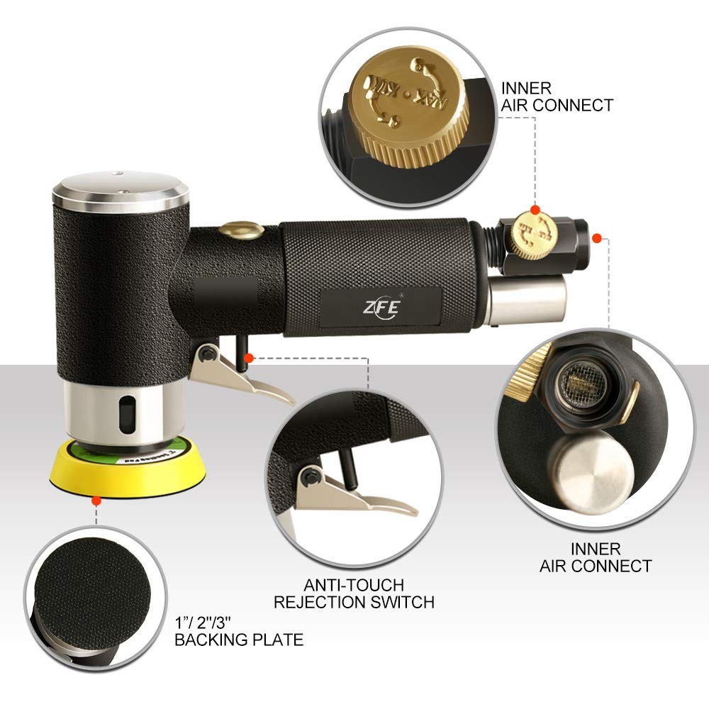 ZFE 1/2/3 Inch Random Orbital Air Sander, 1 / 2 / 3 Inch, Black