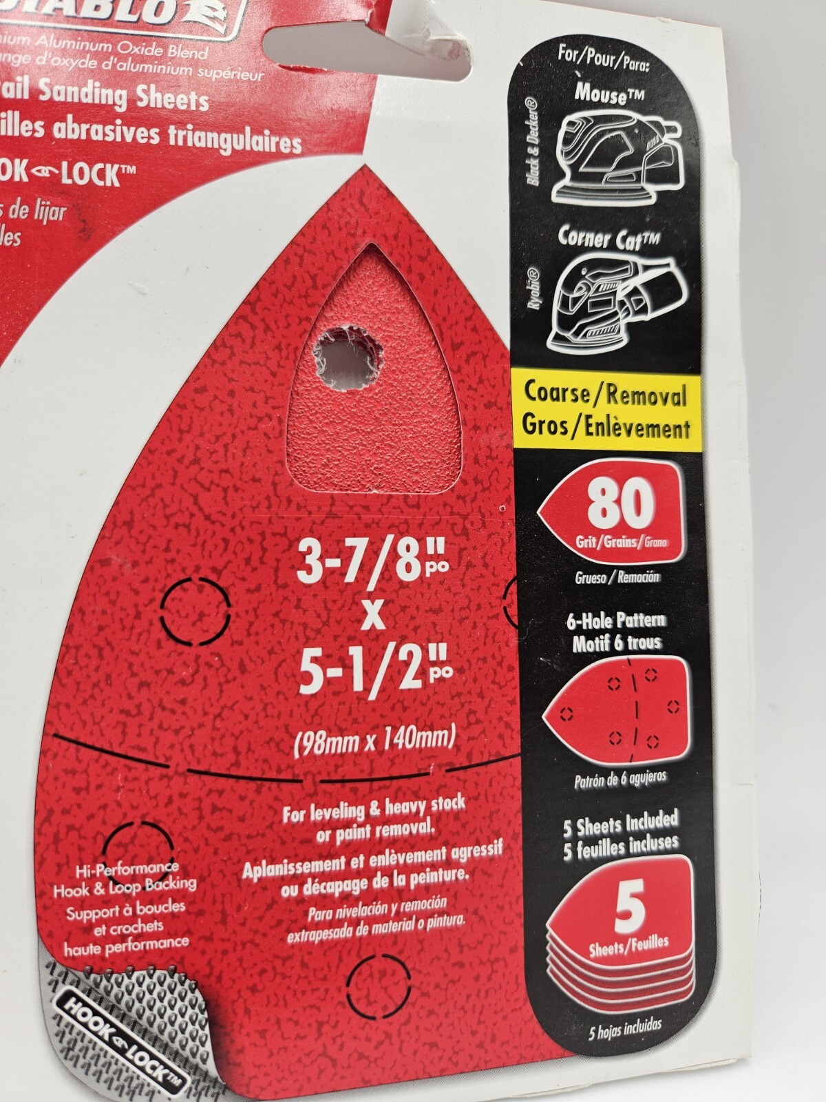 New Diablo 5-1/2 in. × 3-7/8 in 80 Grit Aluminum Oxide Mouse Sandpaper 5-pack