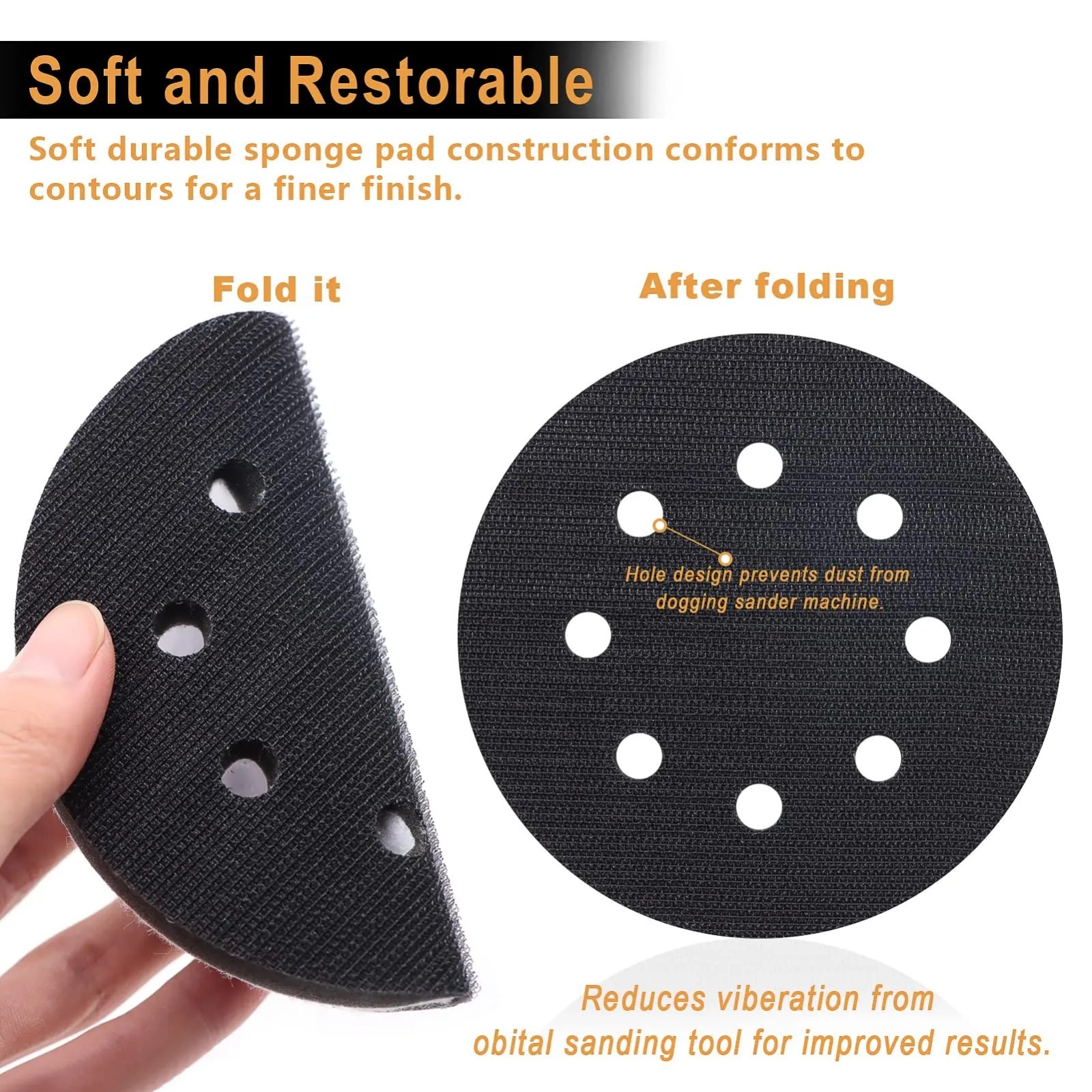 6pc 5″ 8 Holes Hook $ Loop soft Interface Pads Orbital Sander Sanding Foam Pad