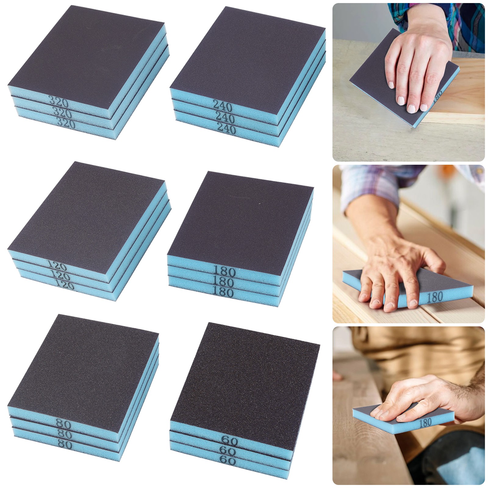18PCS 60-320 Grit Sanding Sponge Block Wet Dry Sandpaper for Wood Metal Paint