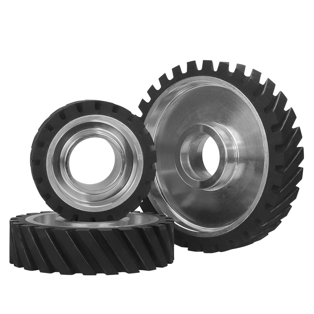 6″ 8″ 10″Rubber Serrated Sand belt Contact Wheel Grinding Polishing 6206 Bearing