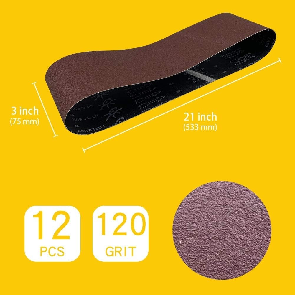 Versatile 3 x 21 Inch 120 Grit Sanding Belts – For Wood, Metal, Glass, 12 Pack