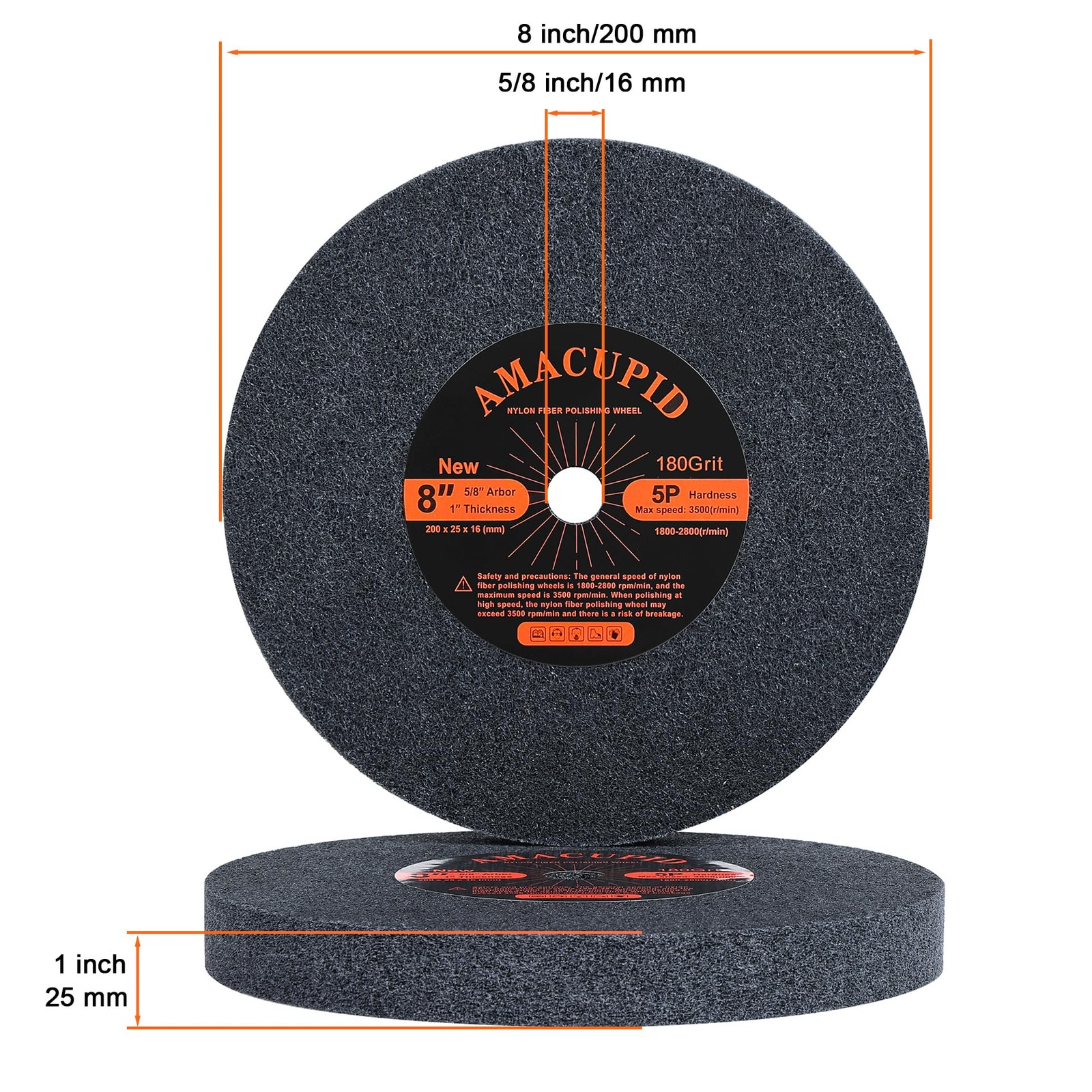 Nylon Fiber Brushed Buffing Wheels 8 Inch 5P Hardness. for Bench Grinding