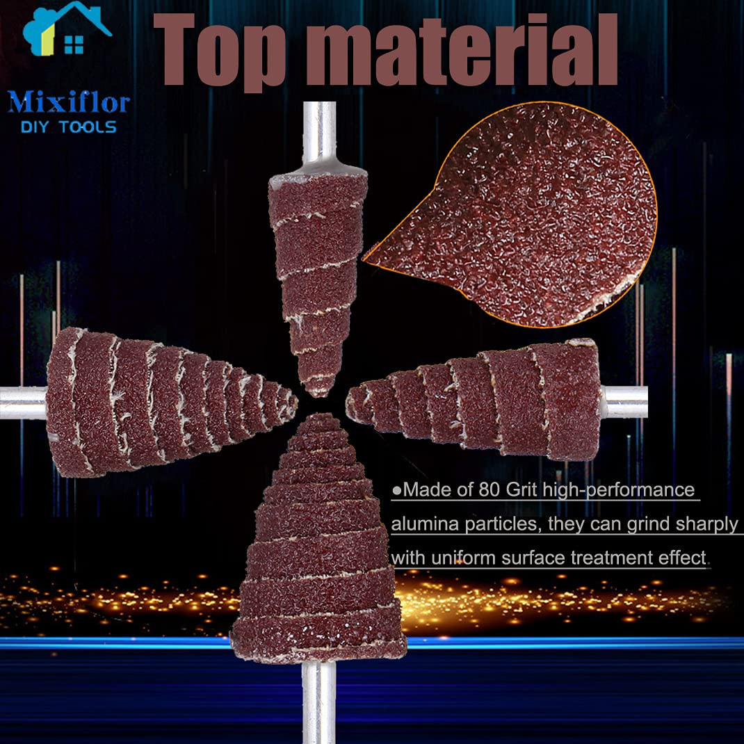 40 Pack 1/4″ Shank 80 Grit Cone Shape Abrasive Sandpaper Flap Sanding Wheel Grin