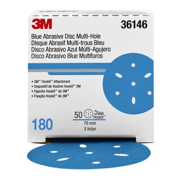 3M Hookit Blue Abrasive Disc Multi-hole, 36146, 3 in, 180 grade