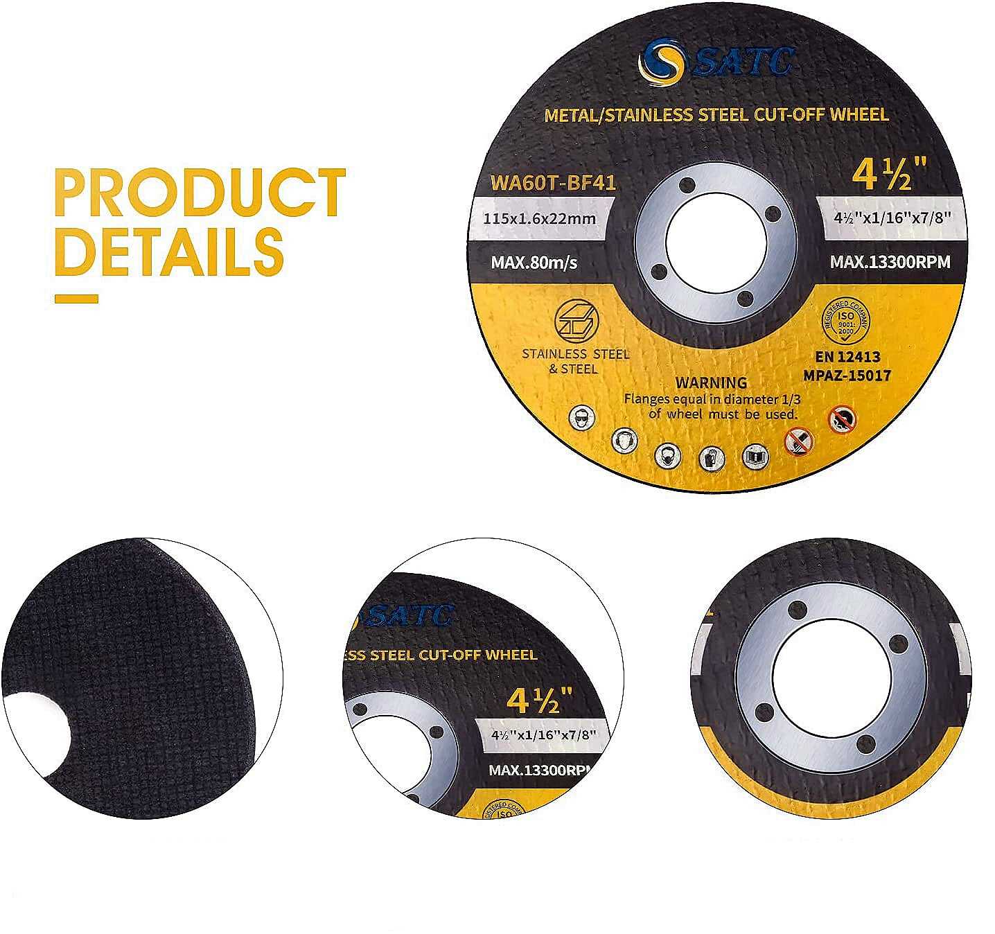 100 Pack 4-1/2″ x 1/16″ x 7/8″ Cut-off Wheels Discs Stainless Steel & Metal 4.5″