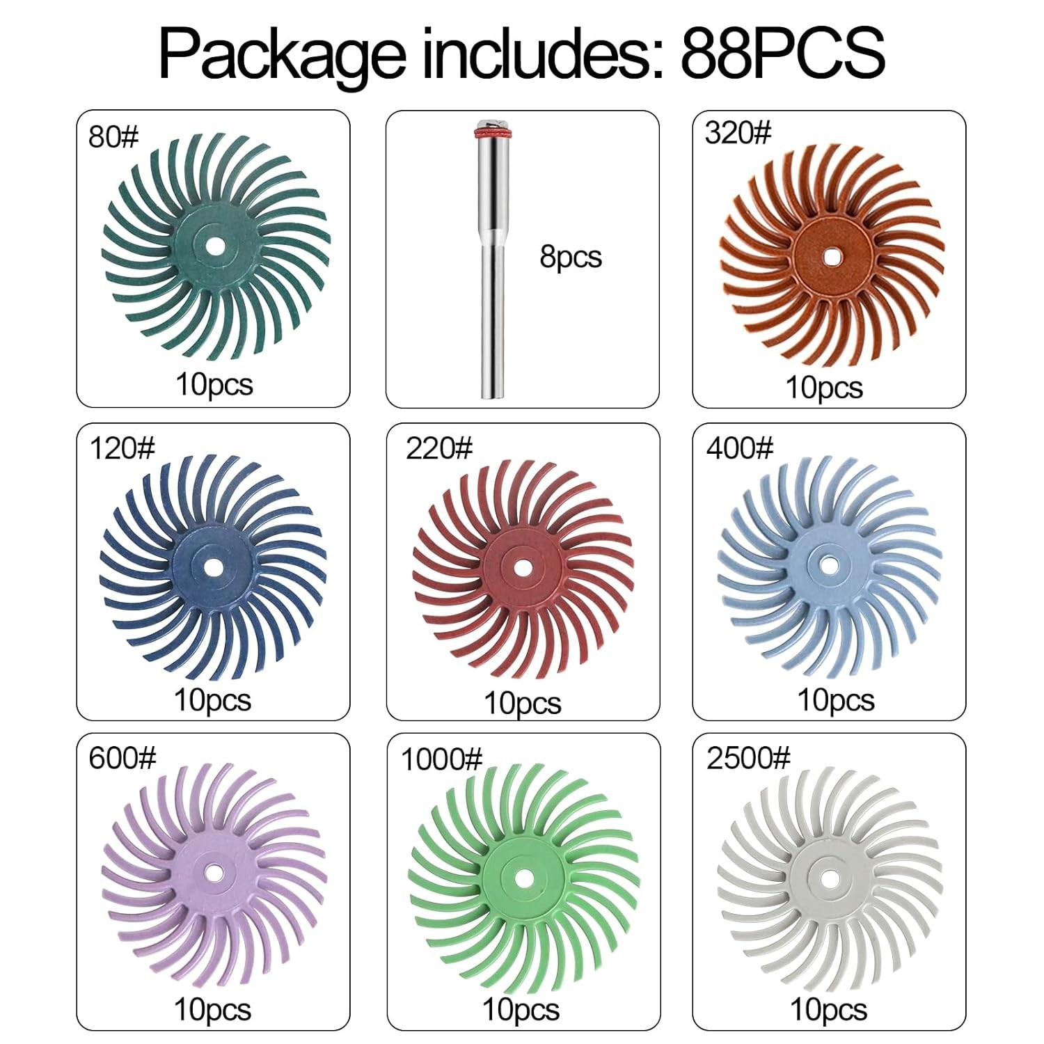 Radial Bristle Disc Kit – 88pcs 1″ Detail Abrasive Wheel Set