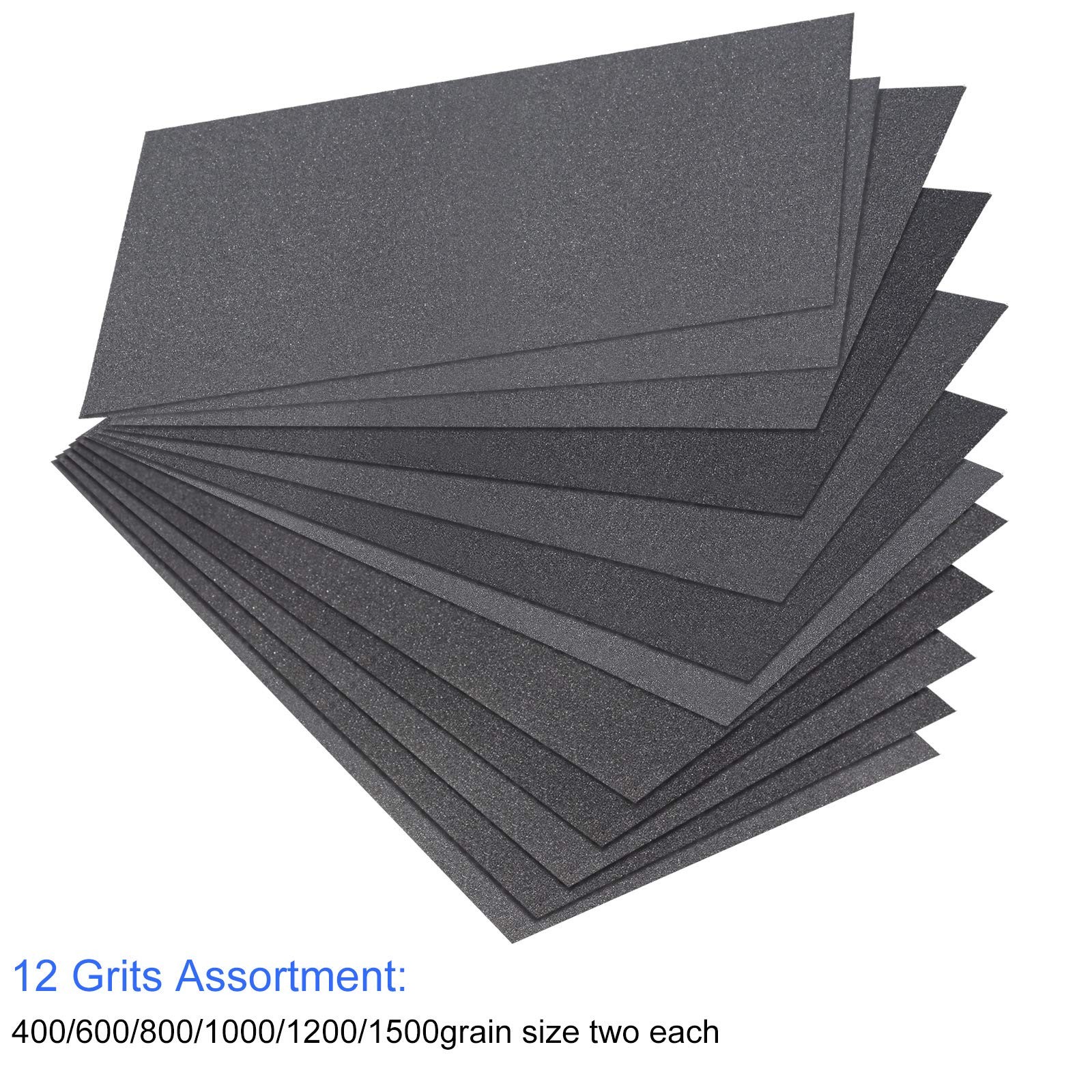 12 Dry Wet Abrasive Sandpaper Sheets Assorted Grit(400/600/800/1000/1200/1500)
