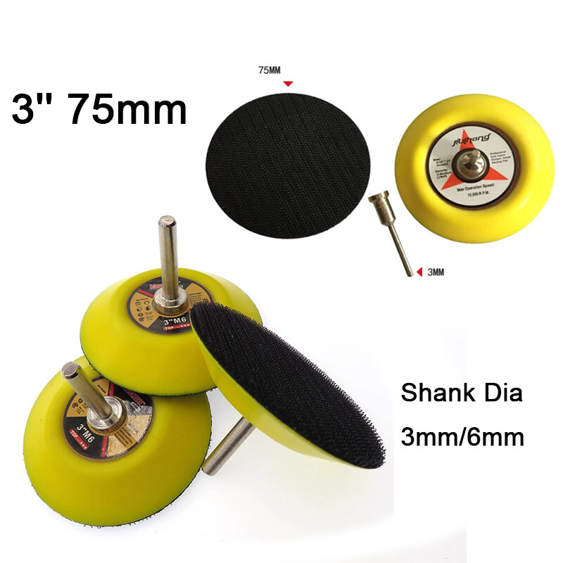 3” 75mm Hook&Loop Backing Pad Sanding Polishing Discs w/ 3/6mm Drill Attachment