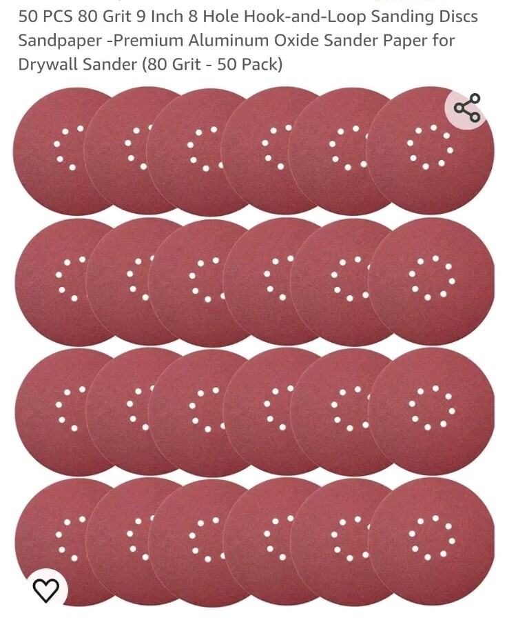 45 PCS 60 Grit 9 Inch 8 Hole Hook-and-Loop Sanding Discs Sandpaper -Premium A…