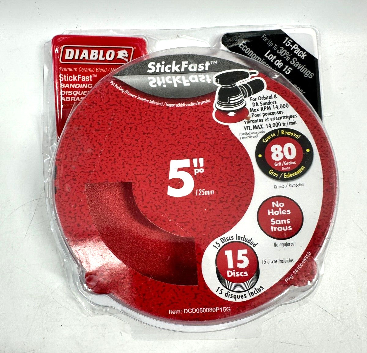 DIABLO 5 in. 80-Grit PSA No Hole Sandpaper (15-Pack)