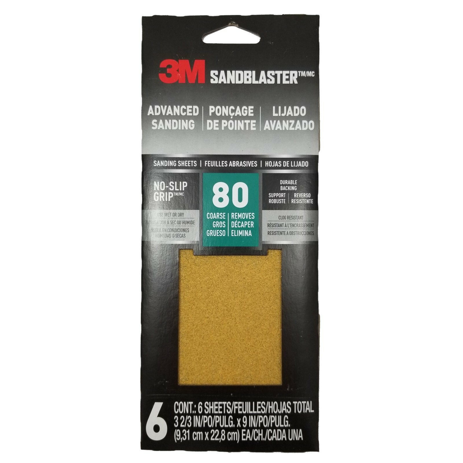 3M SandBlaster Sandpaper Advanced Sanding Sheets, 80 Grit Coarse, 6 Count / NEW