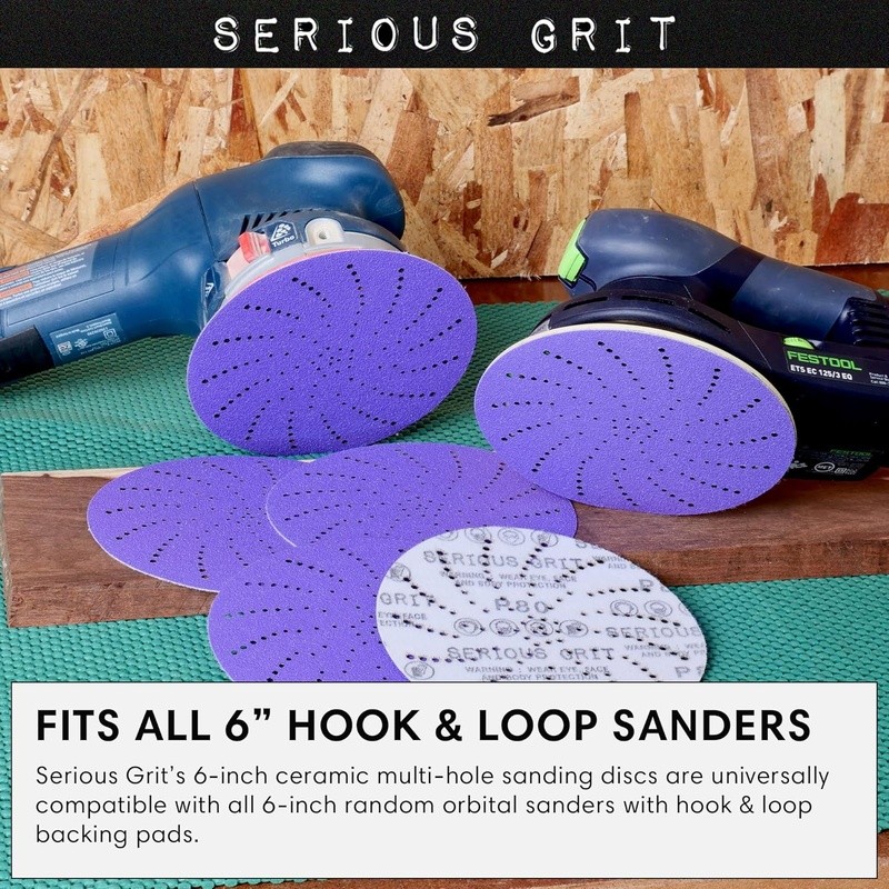 Ceramic Sanding Discs 6 Inch Multi-Hole Dust-Free Backing Extra Fine Grit 40-800