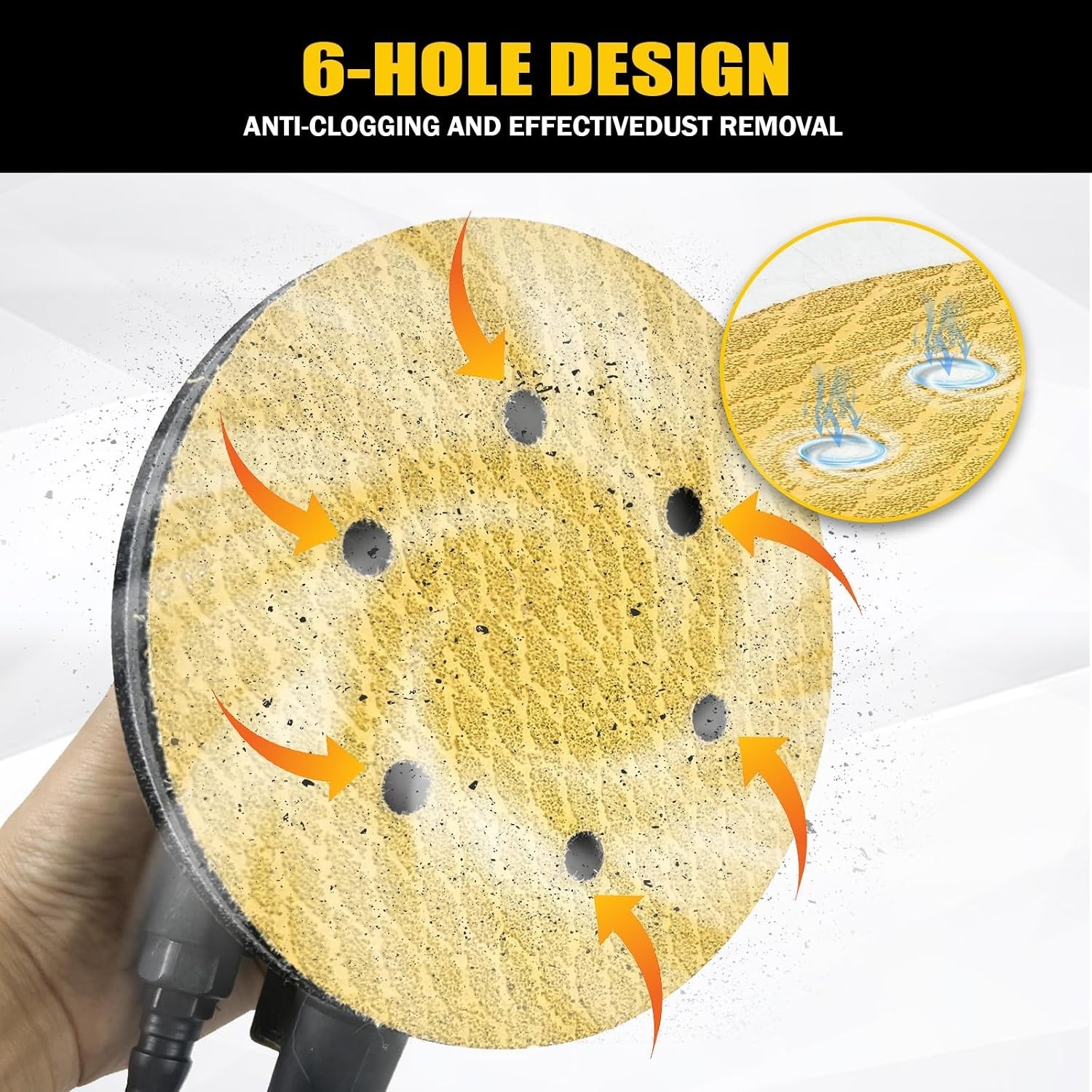 100Pcs 6 Inch 6-Hole Hook&Loop Sanding Discs, 180 Grit Diamond Yellow Sand, D…