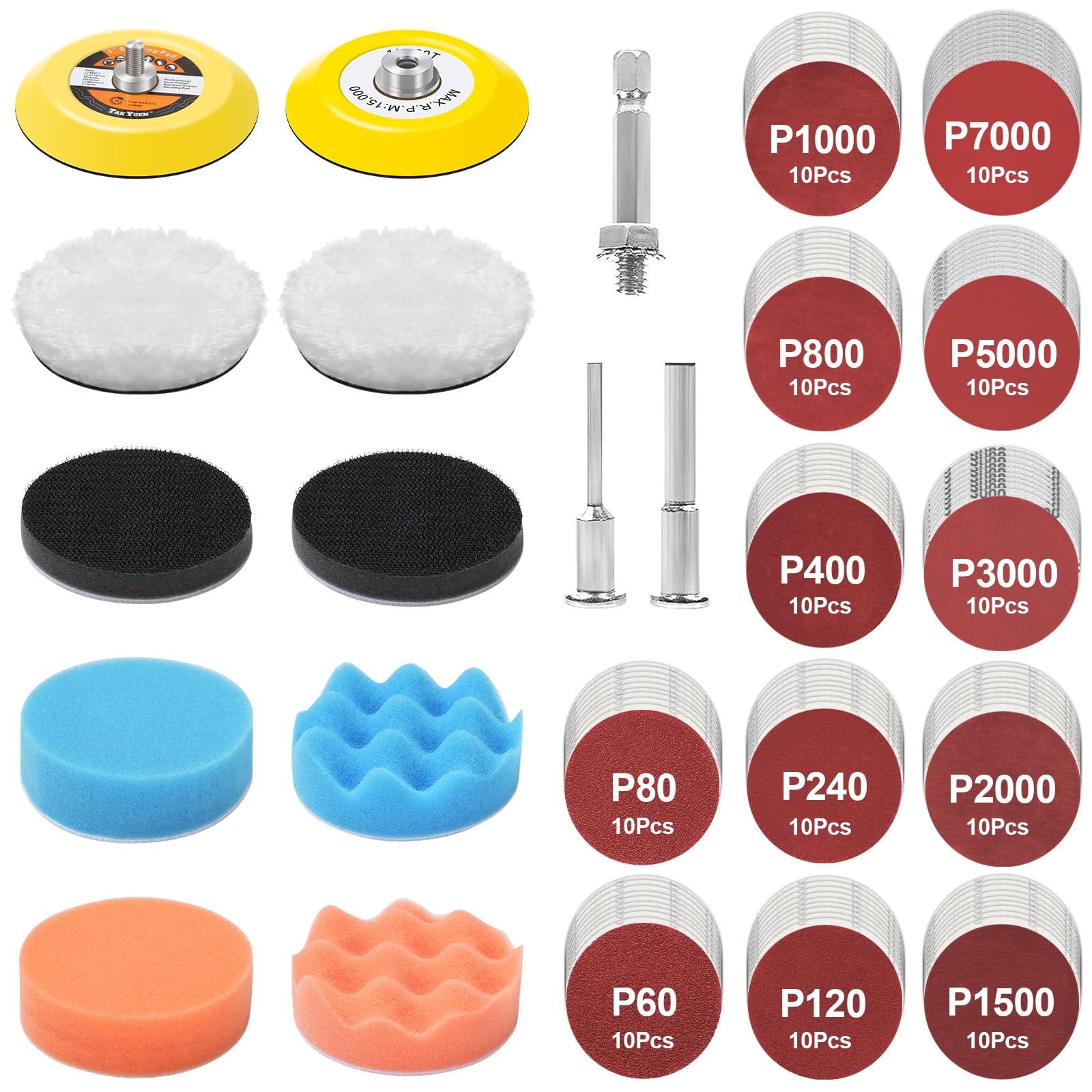 3 Inch Sanding Discs Buffing Pads 133pc Polishing Kit Rotary Tool Car Metal Wood