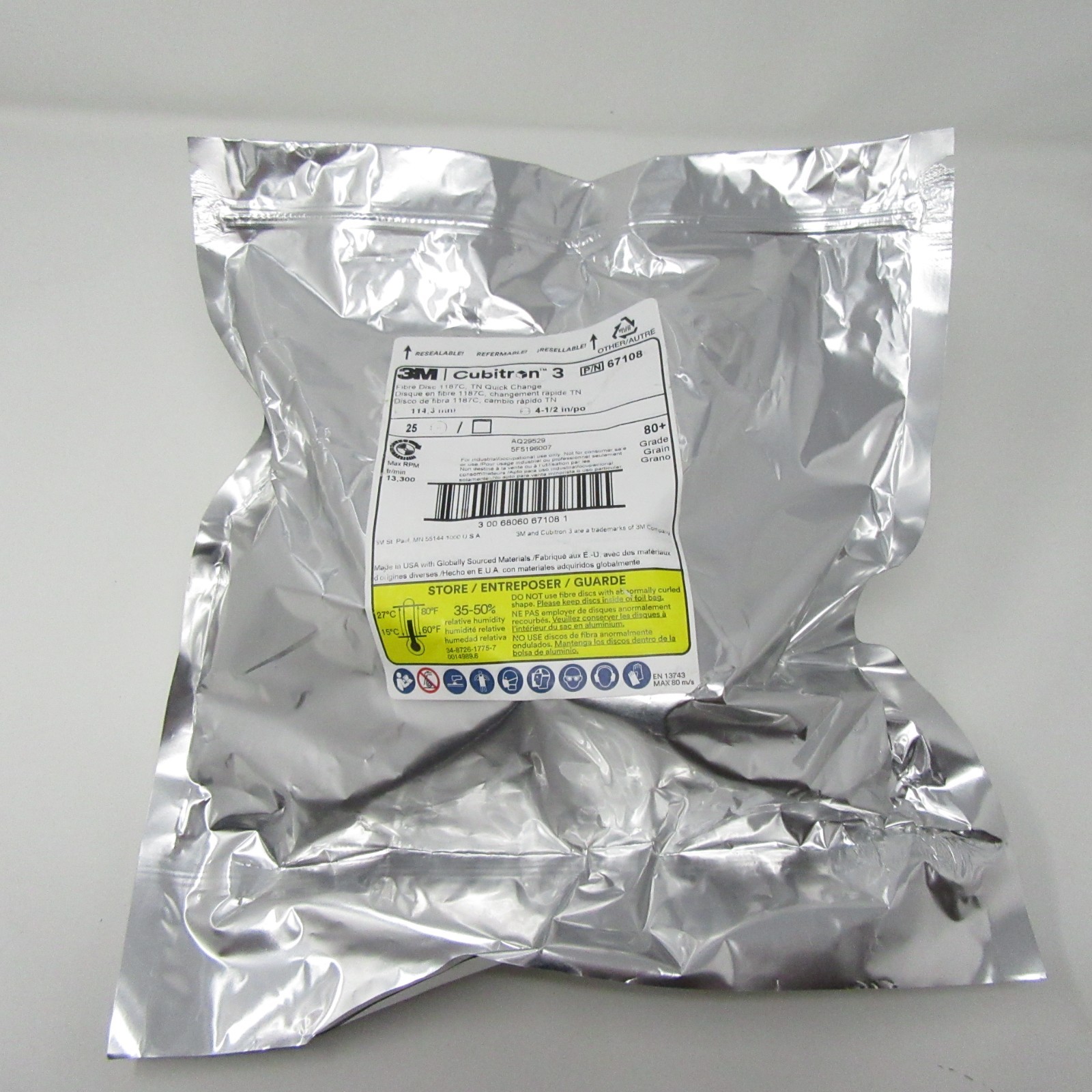 3M Cubitron 3 Fibre Disc 1187C TN Quick Change 67108 4-1/2″ 80+ Grit 25Pk