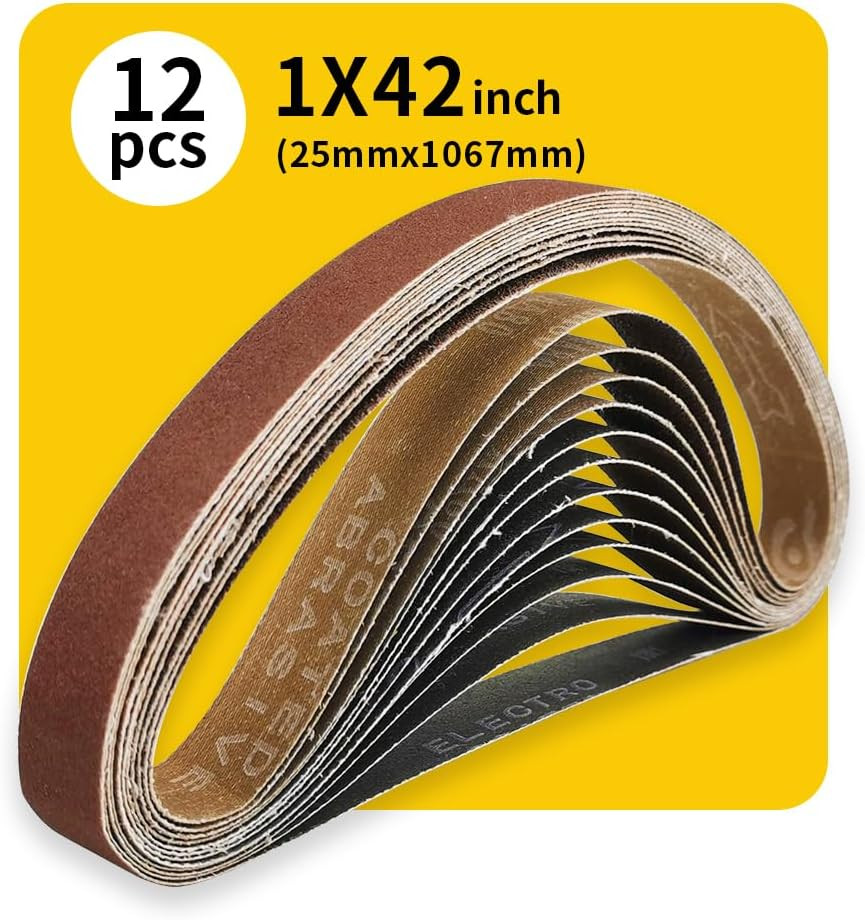 1 X 42 Inch Sanding Belt Pack 1-Inch X 42-Inch,12 Pcs(4 Each of 80 120 150 Grits