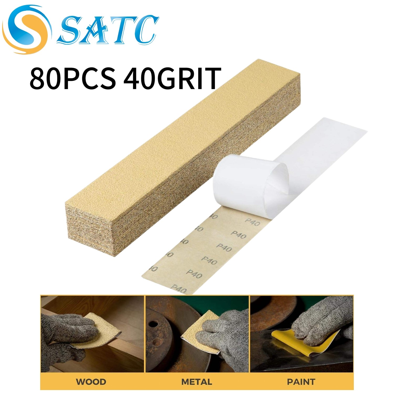 80 Sheets PSA Longboard Sandpaper 2-3/4″x16-1/2″ – 40 Grit for Floor Sanders