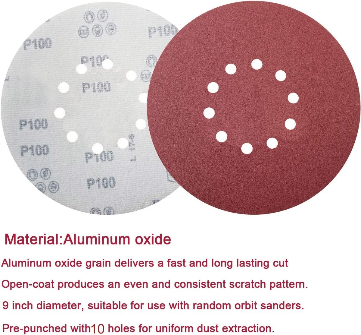 Tonmp 50 PCS 9-Inch 10-Hole Hook-and-Loop Sanding Discs for Drywall Sander -1…
