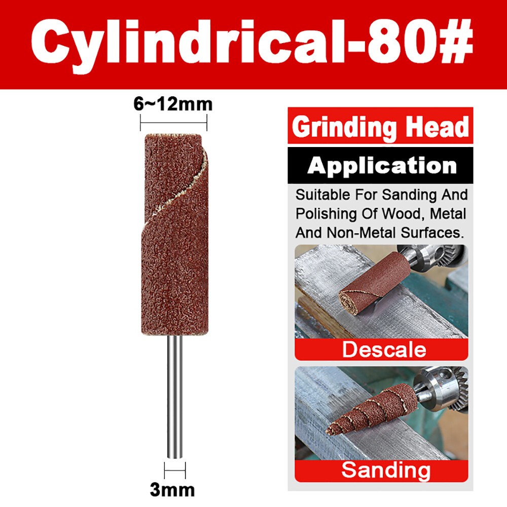 80-600 Grit Sanding Abrasive Head Cylindrical & Taper For Rotary Tool 1/8″ Shank