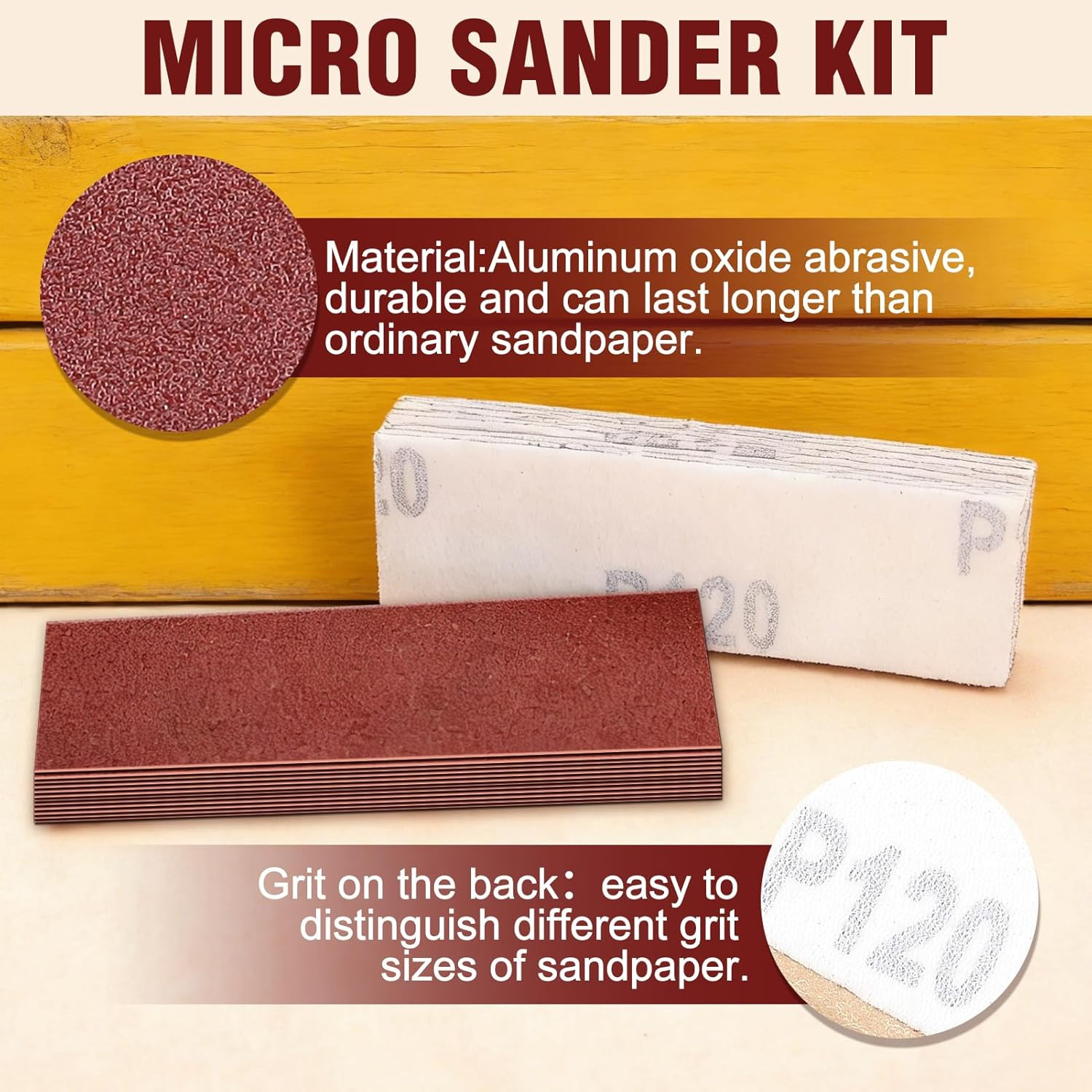 100Pcs Micro Detail Sander Paper Kit 3.5X1.2 Inch Hook and Loop Sandpaper Strips