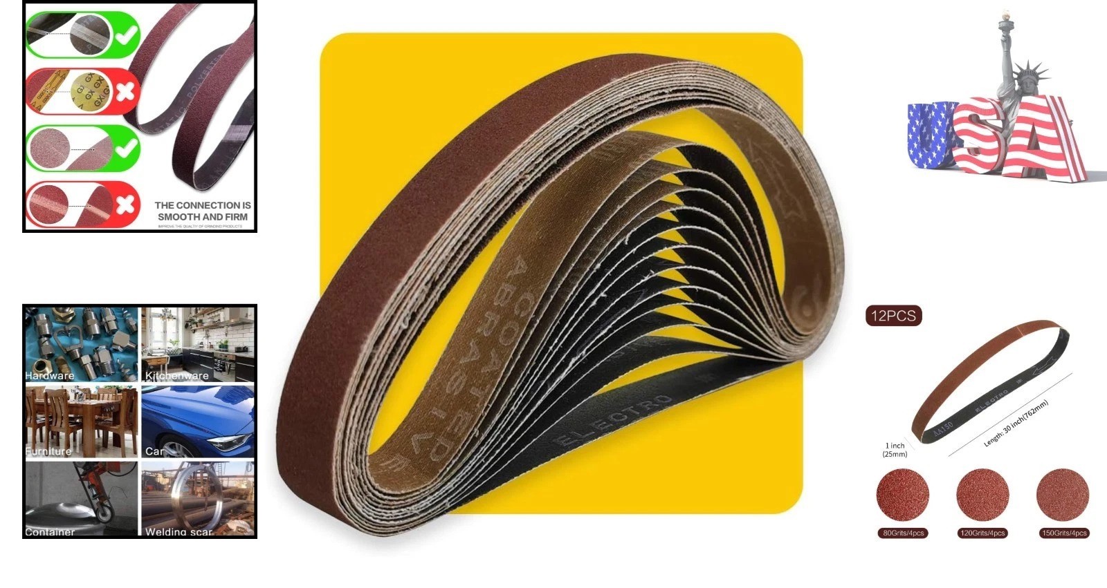 1×30 Inch Sanding Belt Pack – 12 Aluminum Oxide Belts in Assorted Grits