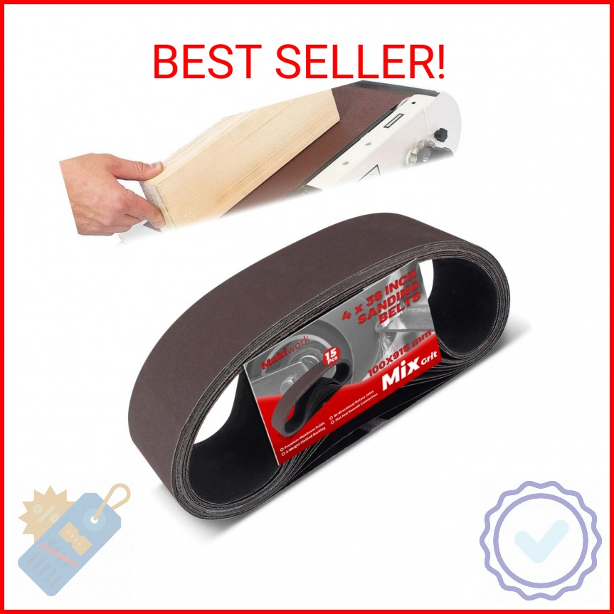 4 x 36 Inch 100 x 915 mm Sanding Belts Set – 15-Pack with 80/120/150/240/400 Gri
