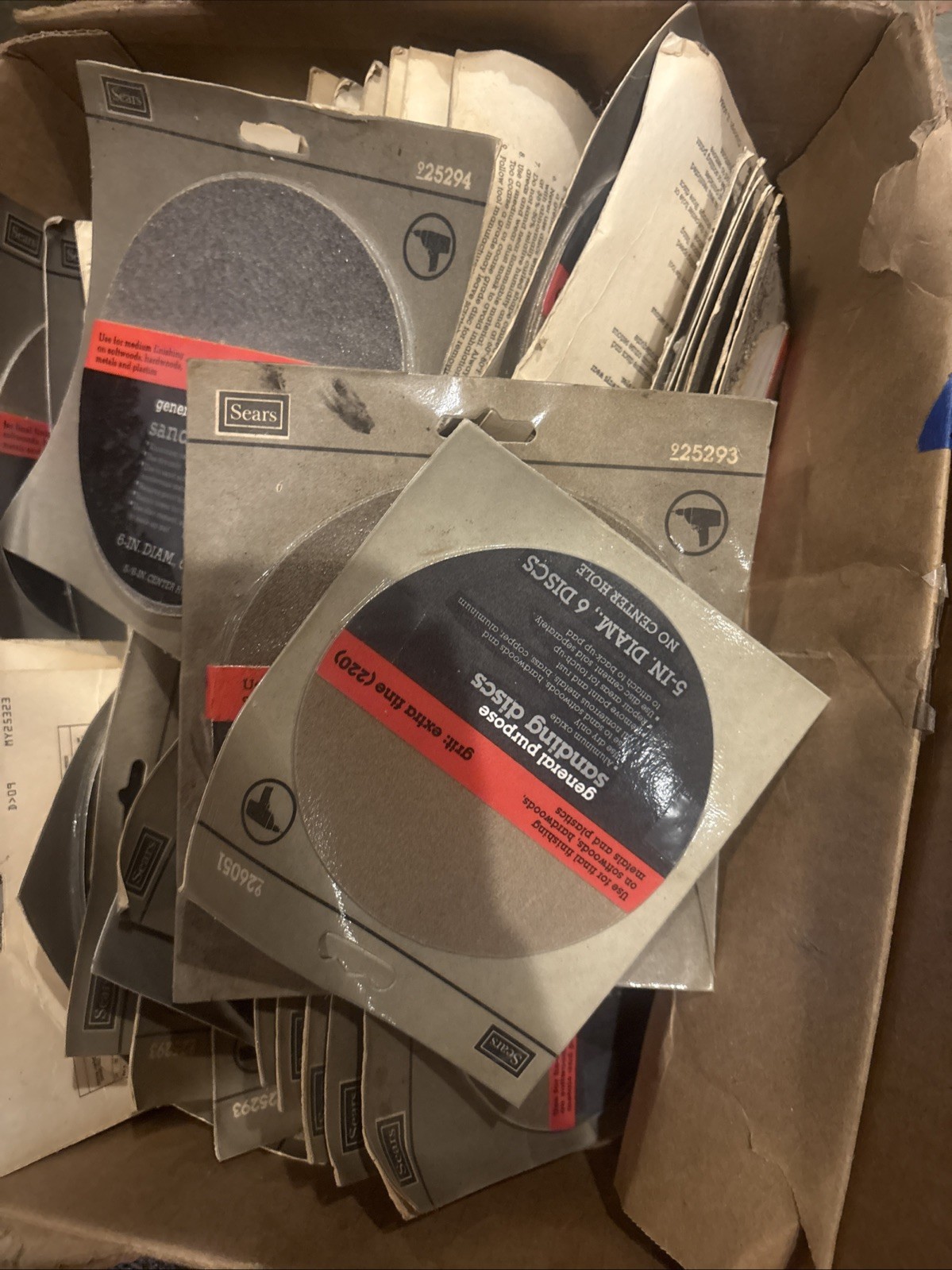 Lot Of 122 Packs Of Various Sizes And Grids Of VTG Sears Sanding Discs