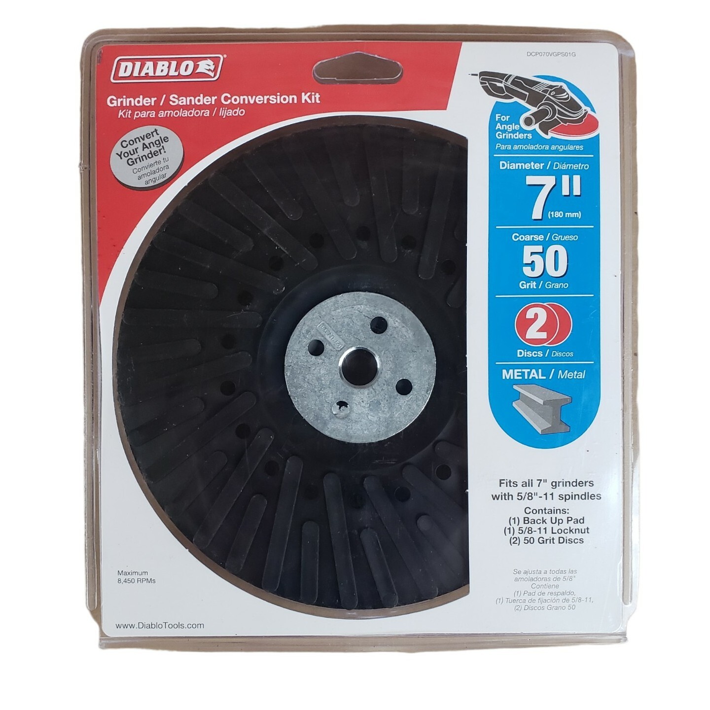 Diablo 7 In. Metal Grinder/Sander Conversion Kit 2 50 Grit Discs DCP070VGPS01G