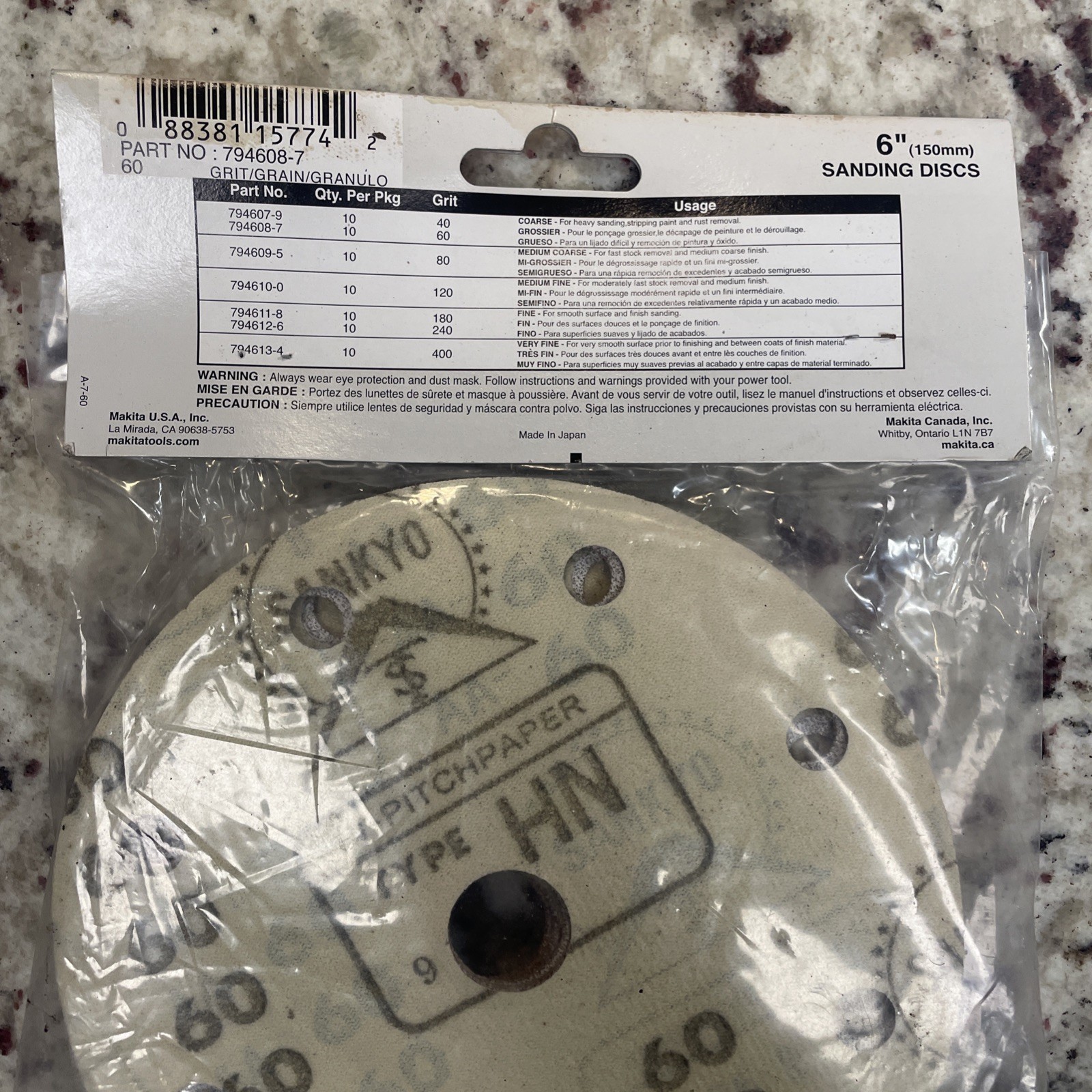 MAKITA 794608-7 ABRASIVE DISCS 6″ 10-PACK HOOK & LOOP 60-GRIP
