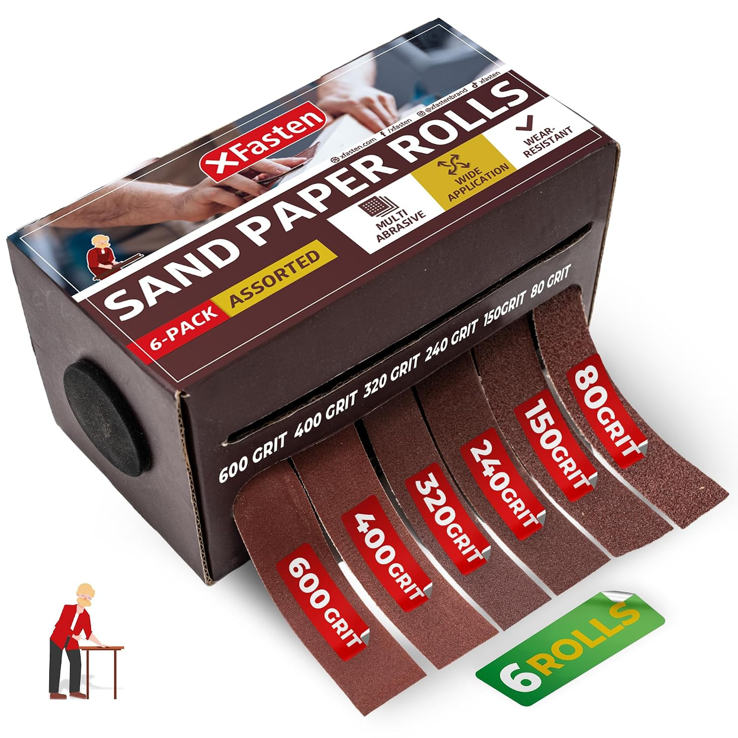 6 Grits Sandpaper Assortment Rolls 80 150 240 320 400 600 Grit Abrasive Sand Pap
