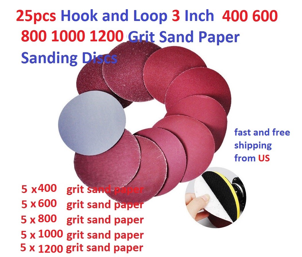 25pcs Hook and Loop 3 Inch 400 600 800 1000 1200 Grit Sand Paper Sanding Discs
