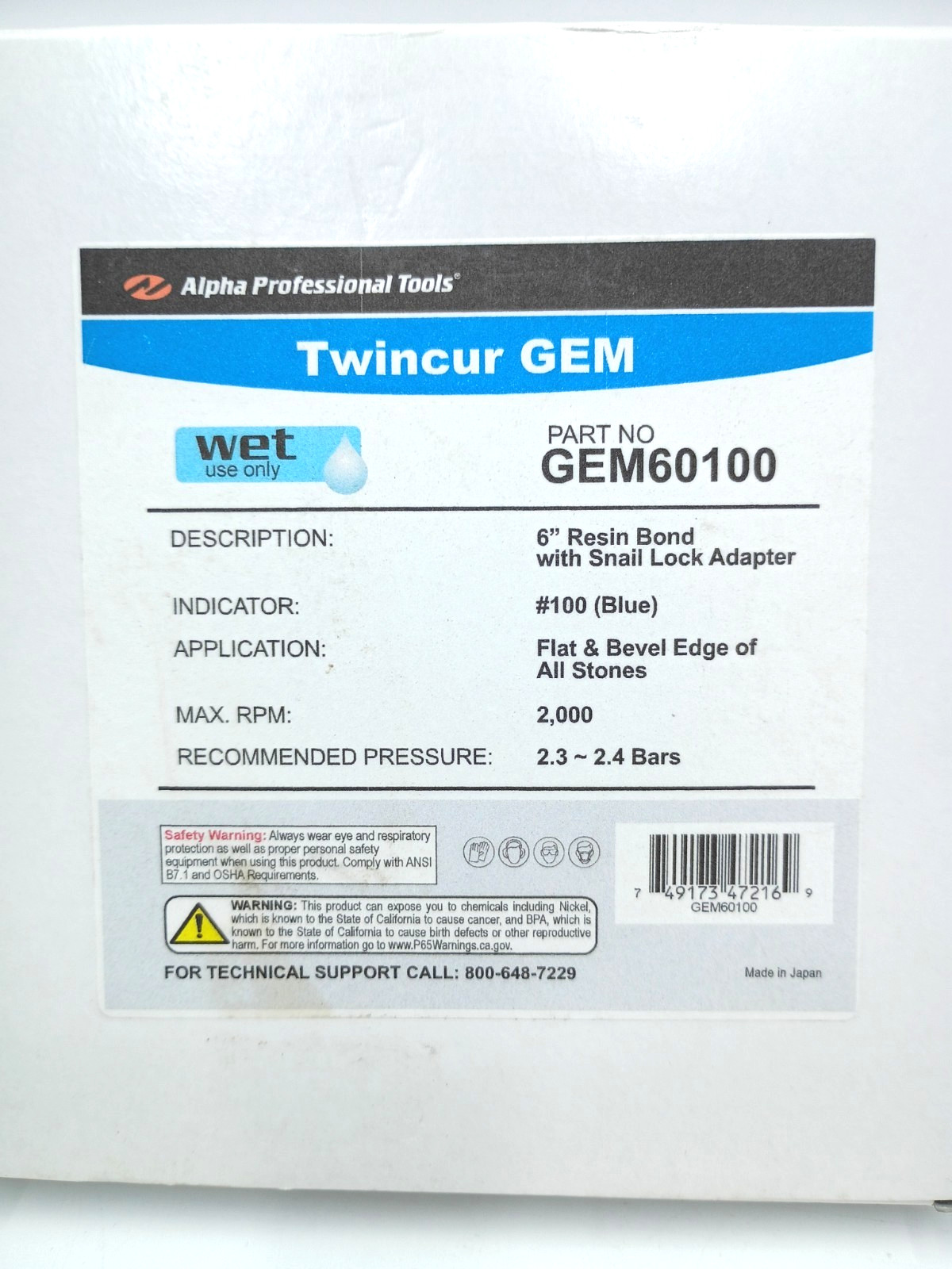 Alpha Professional Tools Twincur Gem Part No. GEM60100 Polishing Disc 6′