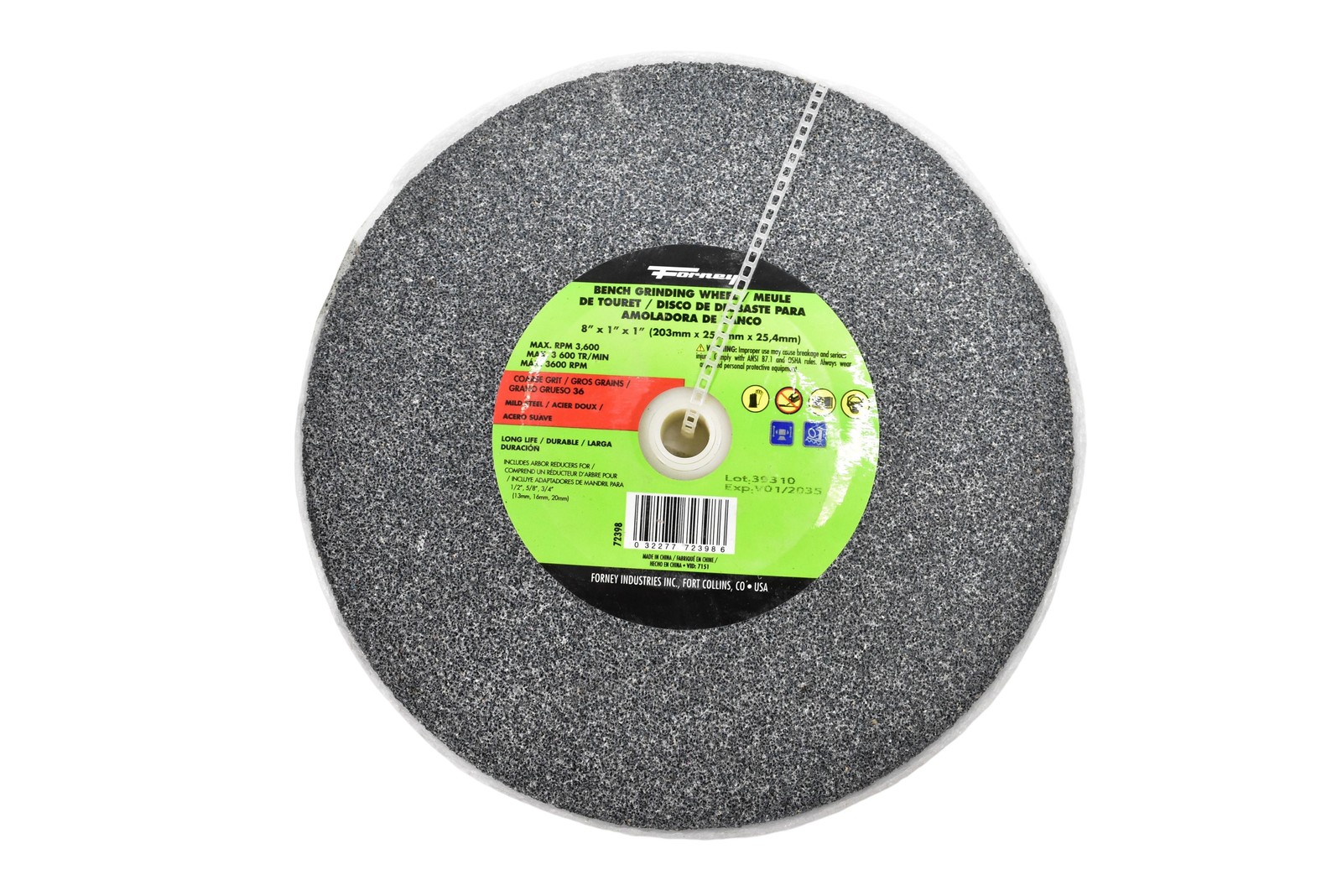 Forney Bench Grinder Grinding Wheel 8 x 1 x 1 in 36 Grit Coarse 3600 RPM 72398