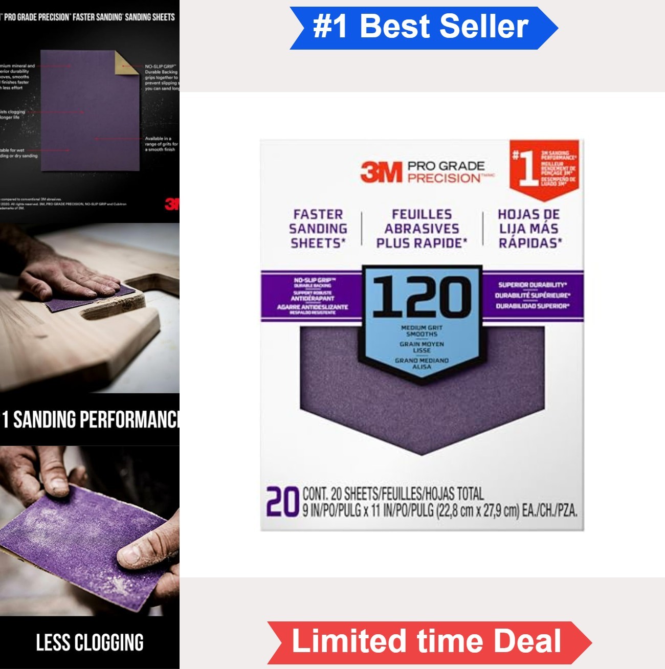 9 x 11 Inch Sandpaper Sheets 120 Grit Ceramic Aluminum Oxide Purple Clog