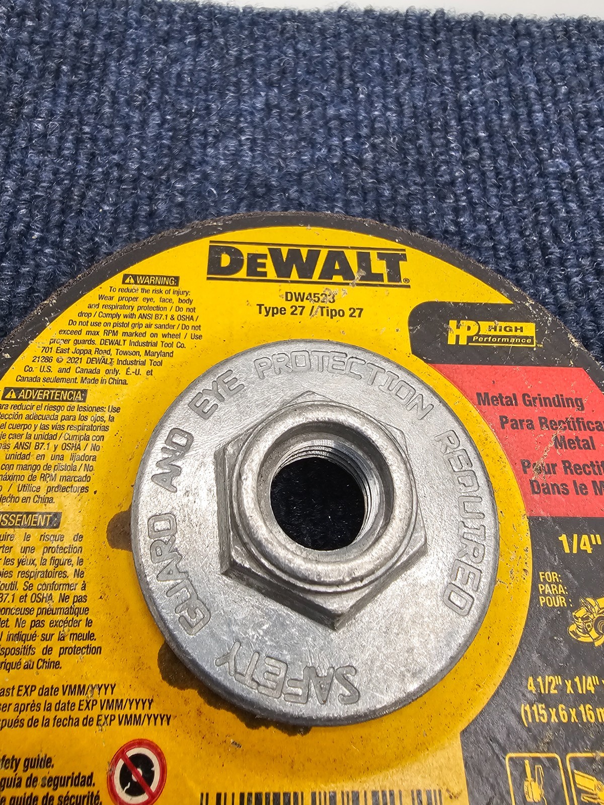 (QTY 4) Dewalt DW4523 4-1/2 x 1/4 x 5/8-11 High Performance Metal Grinding Wheel