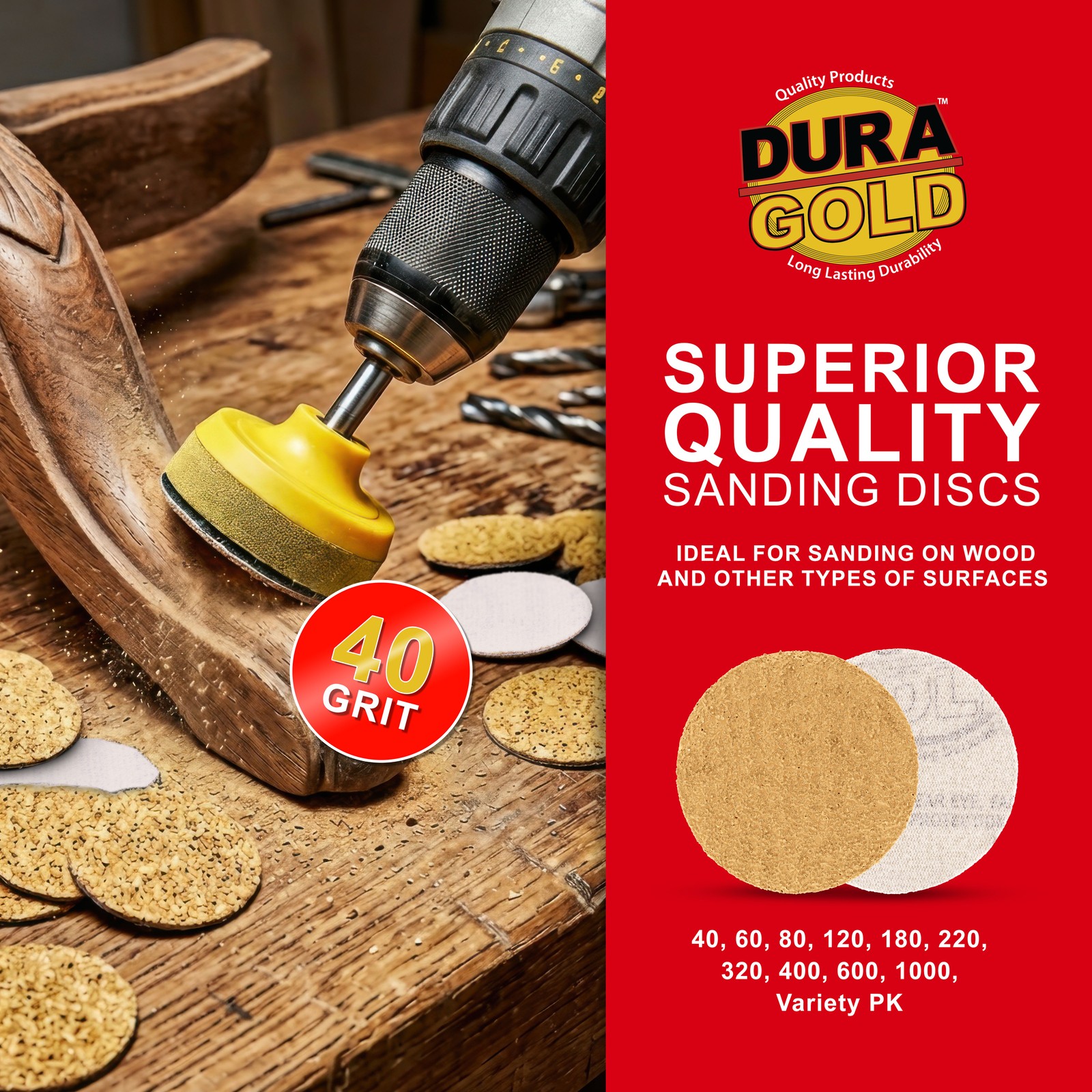 40 Grit 1″ Hook & Loop DA Sanding Discs – 50 Sandpaper Finishing Discs
