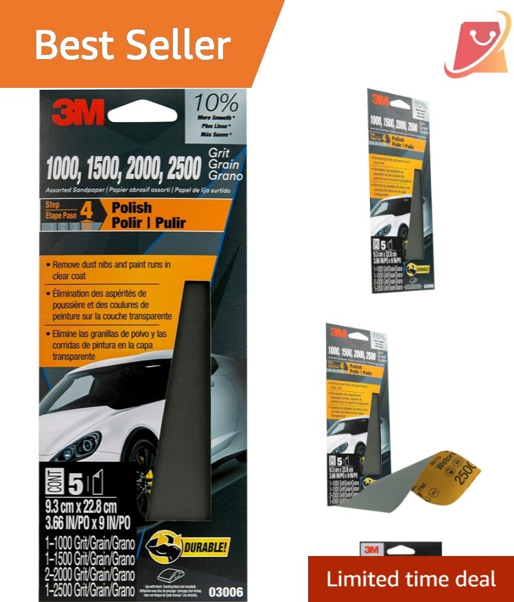 5 Sheets of Wetordry Sandpaper – 3-2/3 In x 9 In for Auto Body Repairs