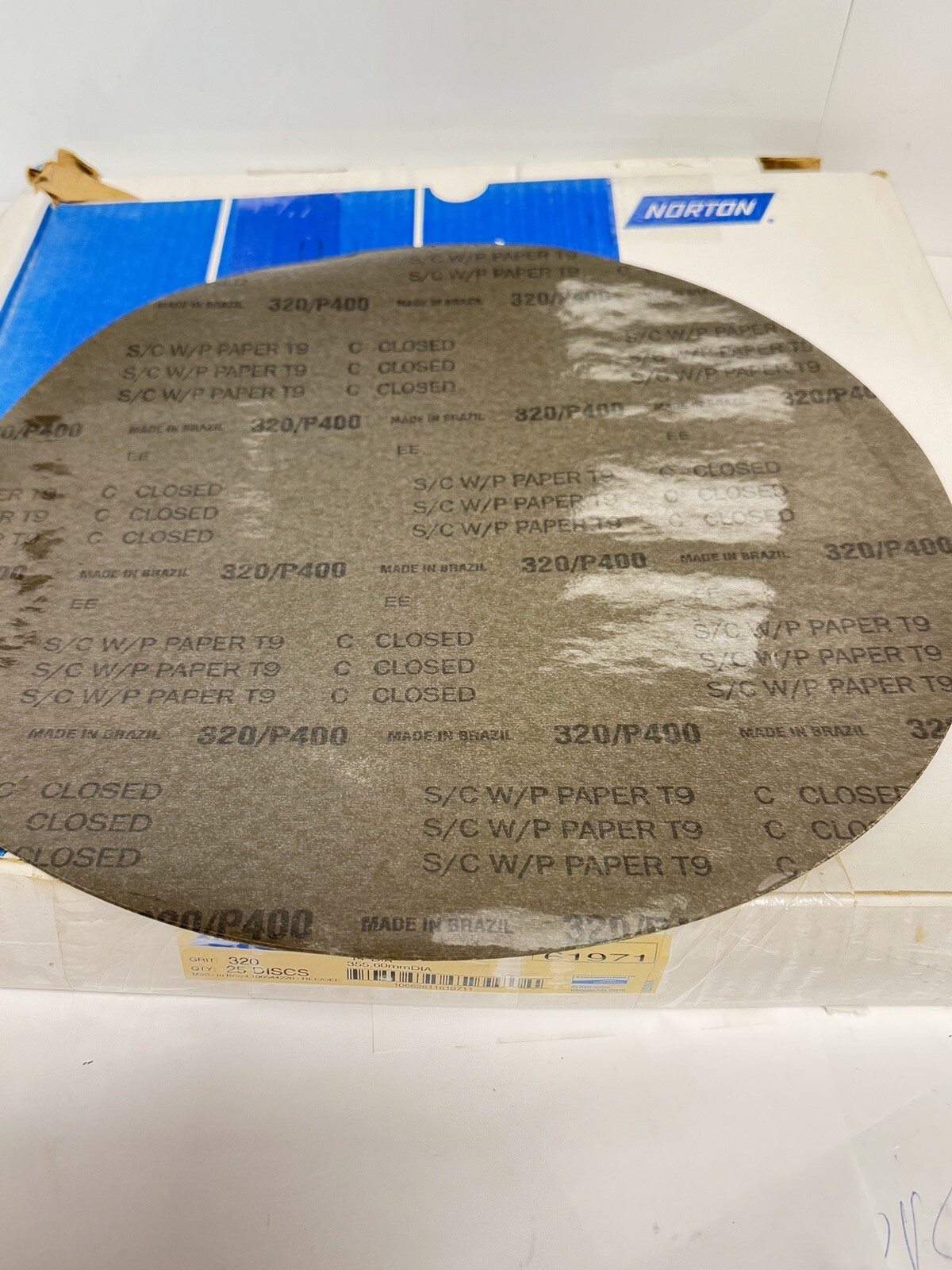 25-Pk Norton 14″ T461 Tufbak Durite Disc 320 Grit 61971 Stick & Sand