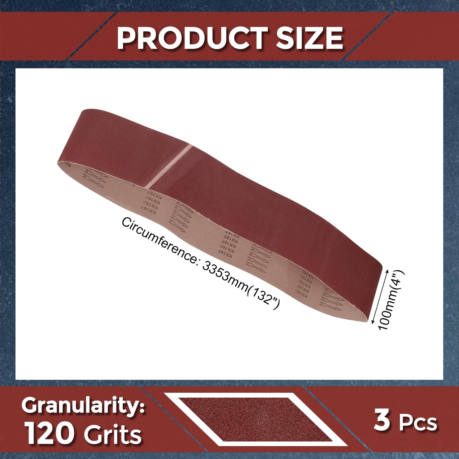 Kozelo 3 Pack Sanding Belts 4 x 132 Inch 120 Grit 4 x 132 Inch(120 Grits)
