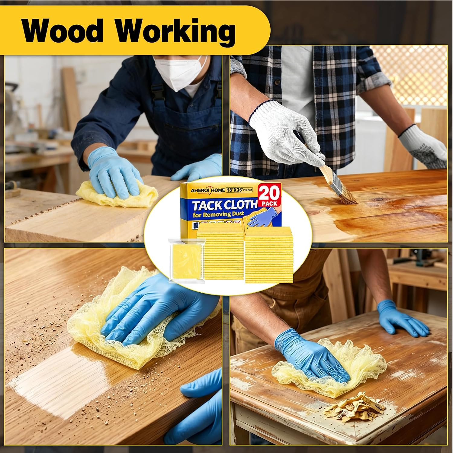 Tack Cloth, Tack Cloths for Removing Dust from Woodworking 20Pack | Tack Cloth A